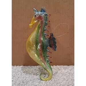 Vintage Sea Horse San Francisco 2002 Glitter Christmas Ornament Handblown Glass